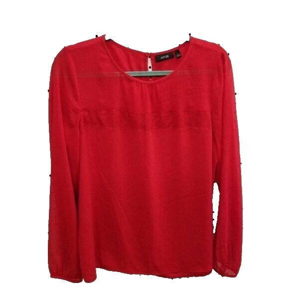 Apt. 9 Womens Sz L Red Solid Long Sleeve Blouse - Picture 1 of 8